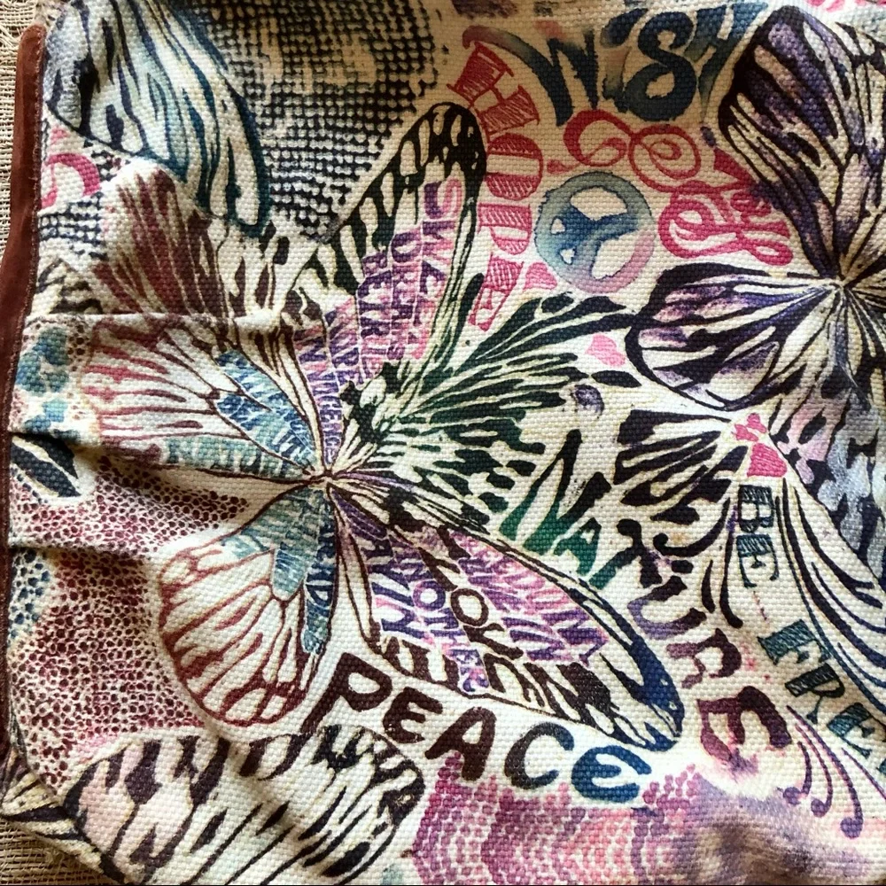 Vintage Lucky Brand Multicolor Butterfly-Print Canvas Tote with Leather Straps - Picture 8 of 15